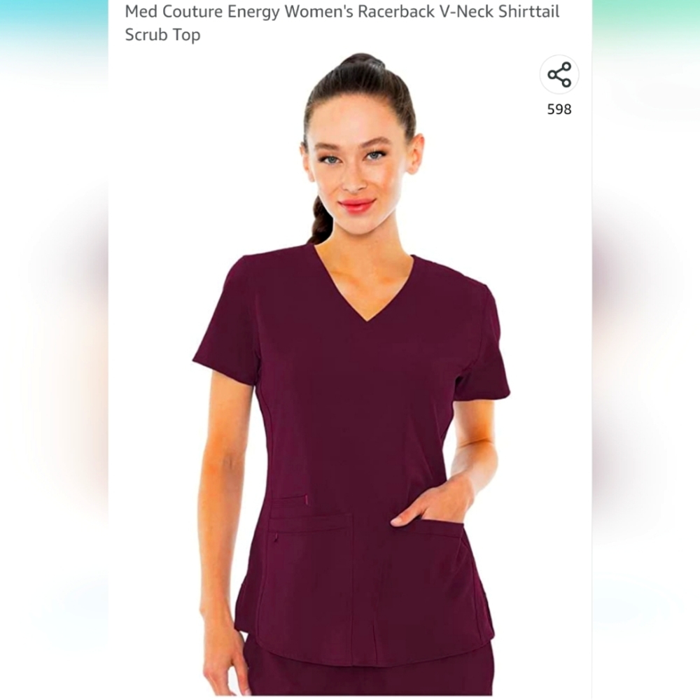 Med Couture Touch Women's Scrub Set - Wine Large Tall